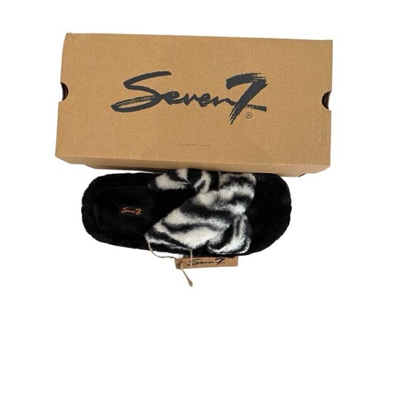 SEVEN7 Zebra Faux Fur Slippers Non Skid Sole Memory Foam Size 10 - Picture 5 of 8